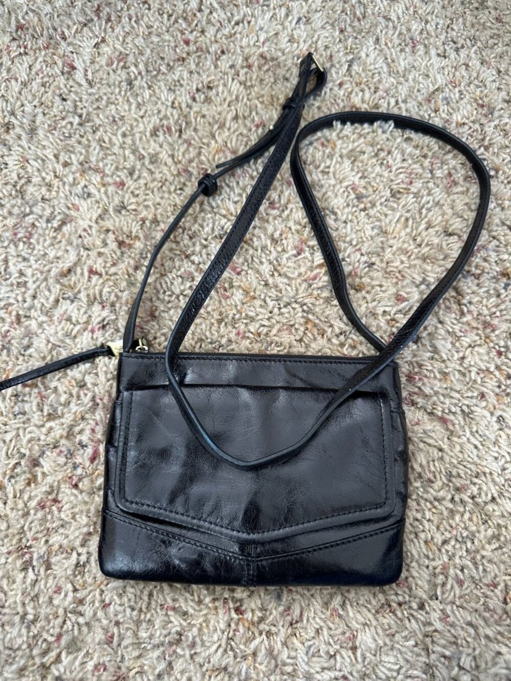 Hobo Black Leather Small Crossbody Bag Adjustable Strap Floral Inner Lining
